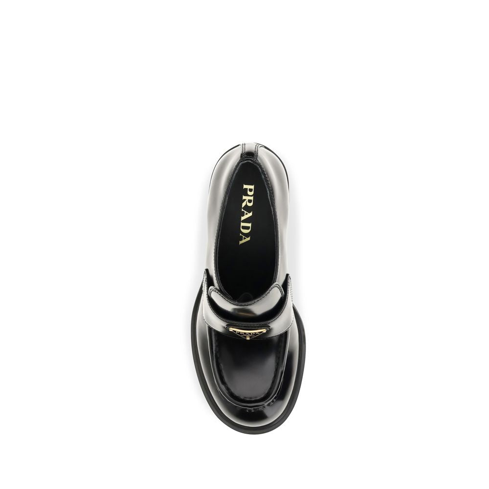 Prada Black Calf Leather Bos Taurus Platform Loafers