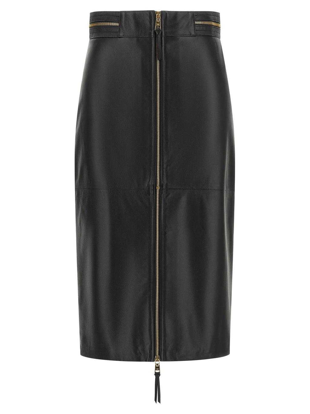 Elisabetta Franchi Black Lambskin Midi Skirt