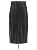 Elisabetta Franchi Black Lambskin Midi Skirt
