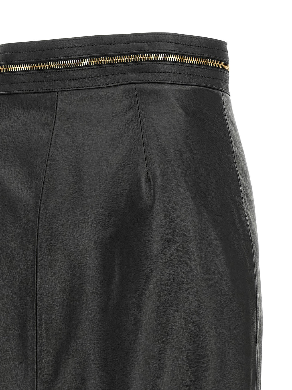 Elisabetta Franchi Black Lambskin Midi Skirt