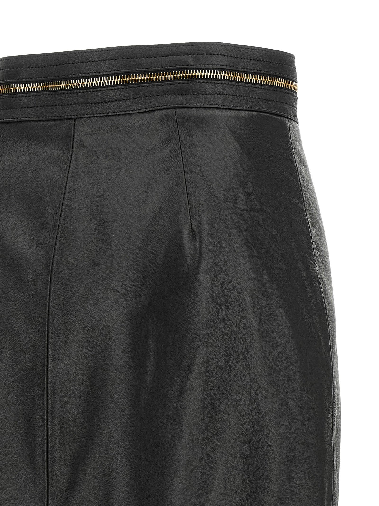 Elisabetta Franchi Black Lambskin Midi Skirt