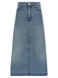 Ami Paris Blue Cotton Midi Skirt