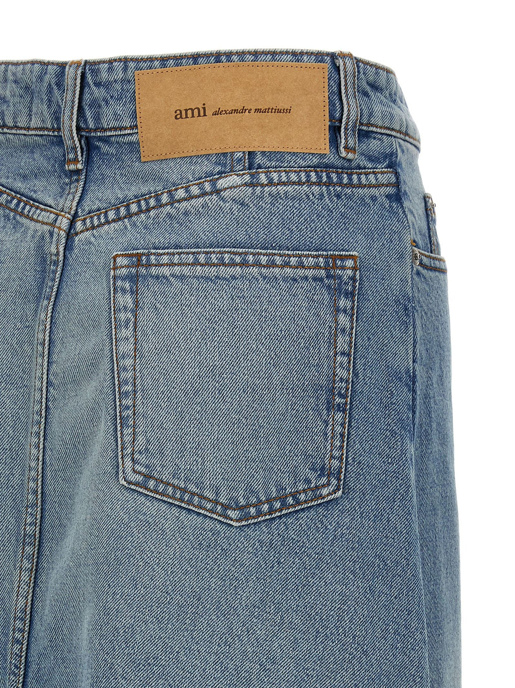 Ami Paris Blue Cotton Midi Skirt