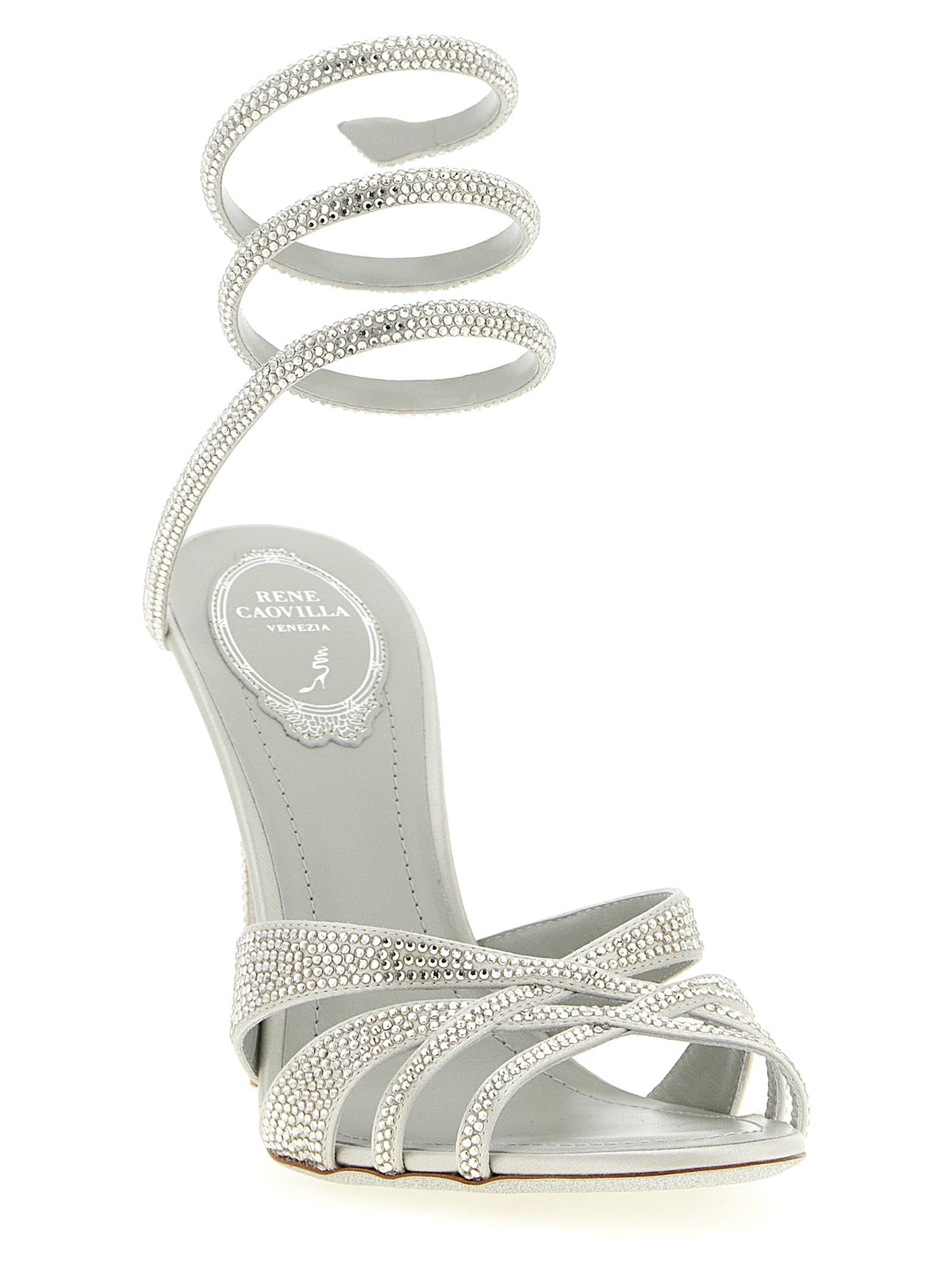 RENE CAOVILLA Silver Viscose Stiletto Heel Sandals