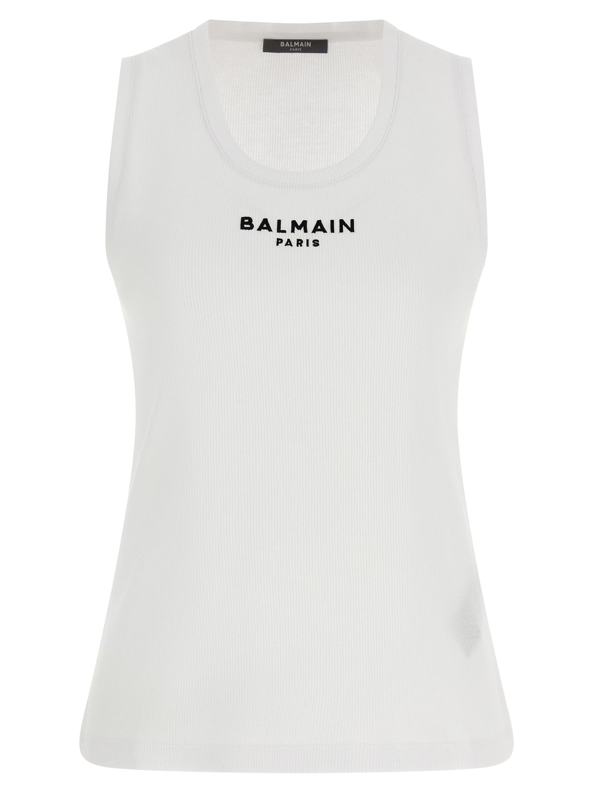 Balmain White Cotton Sleeveles T-Shirt