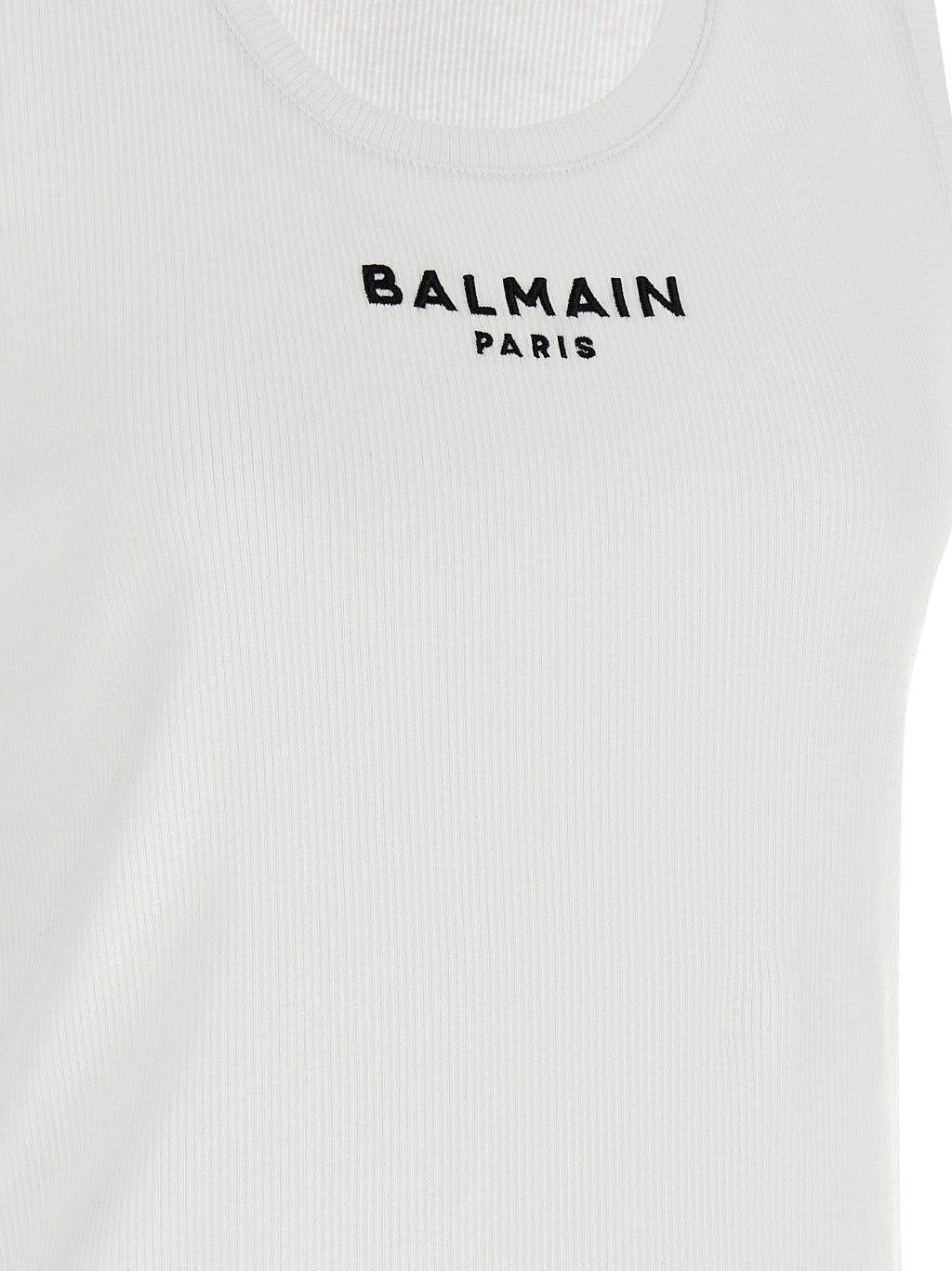 Balmain White Cotton Sleeveles T-Shirt