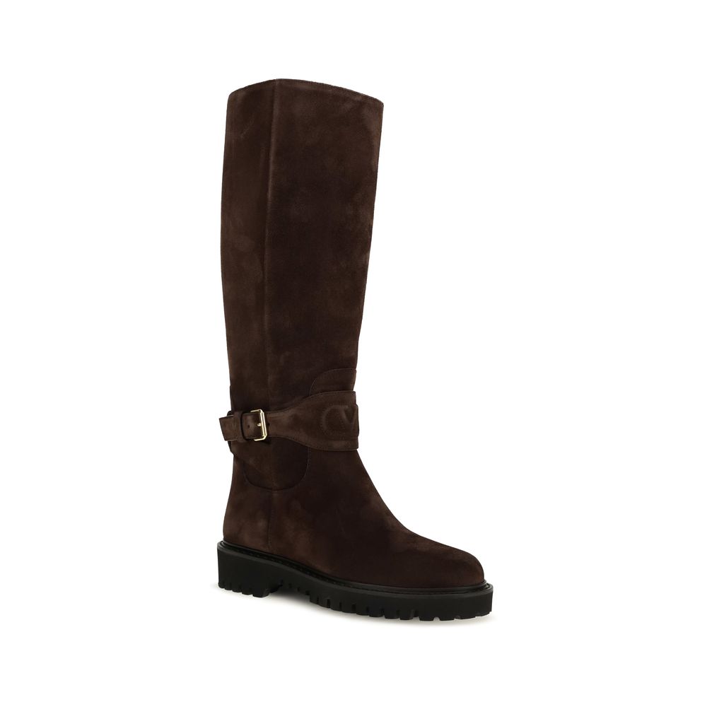 Valentino Garavani Brown Suede Leather Flat Boots