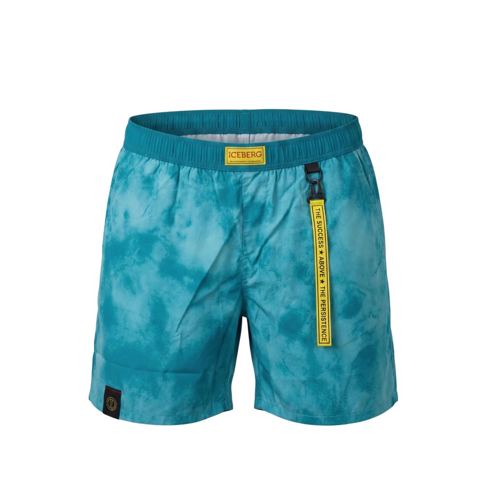 Light Blue Polyester Men Swim Short