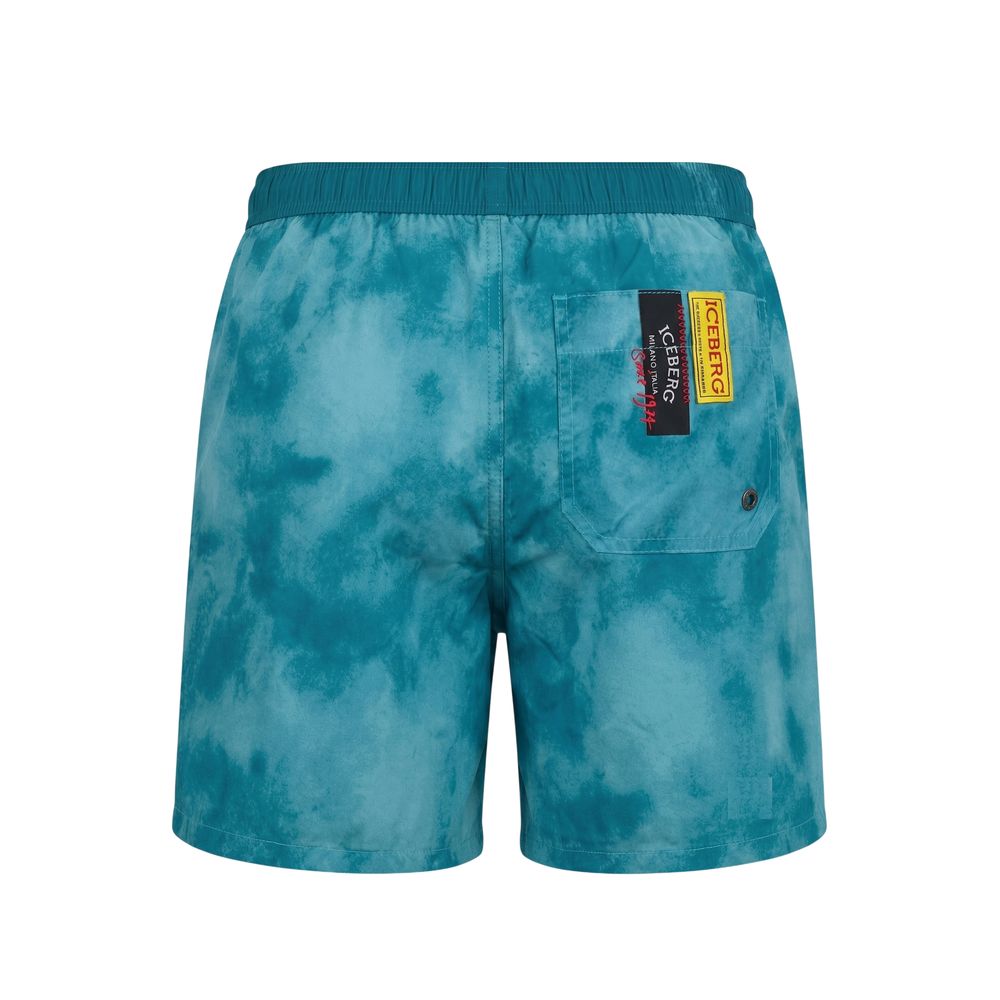 Light Blue Polyester Men Swim Short
