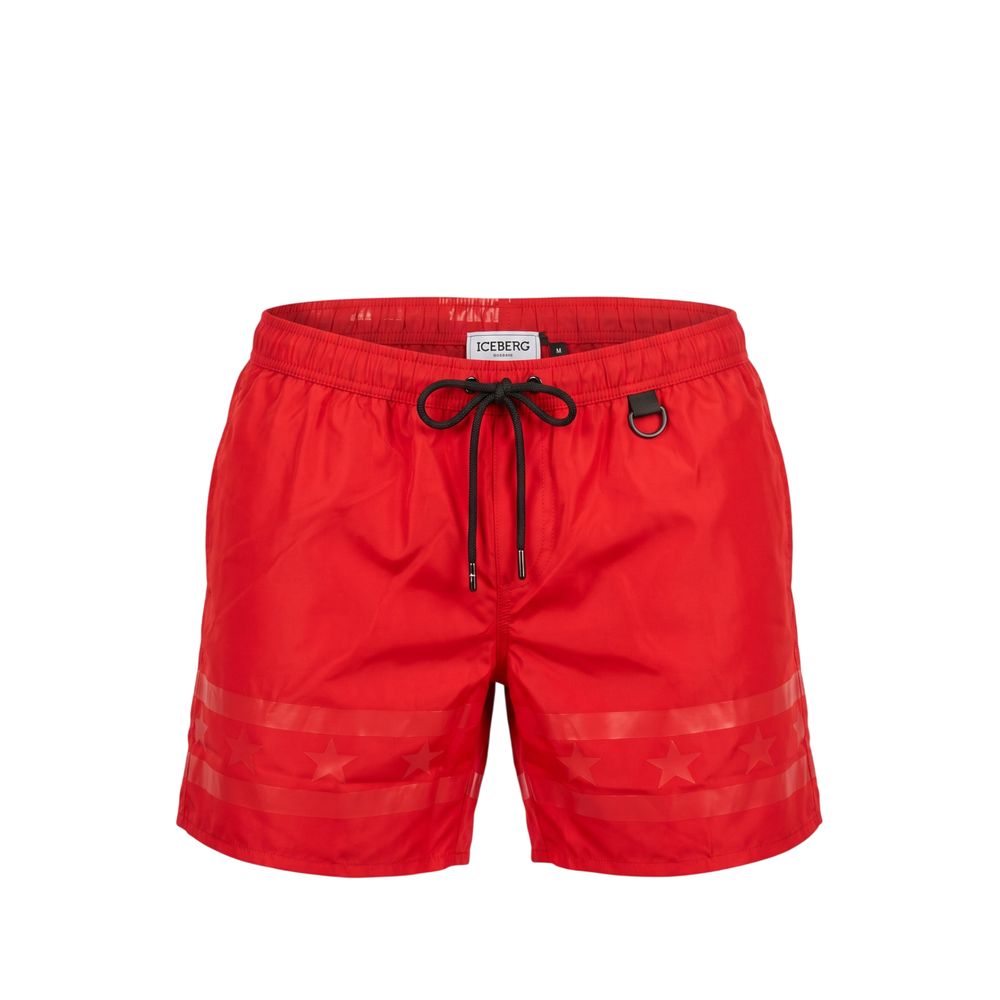 Red Polyester Men Swim Short