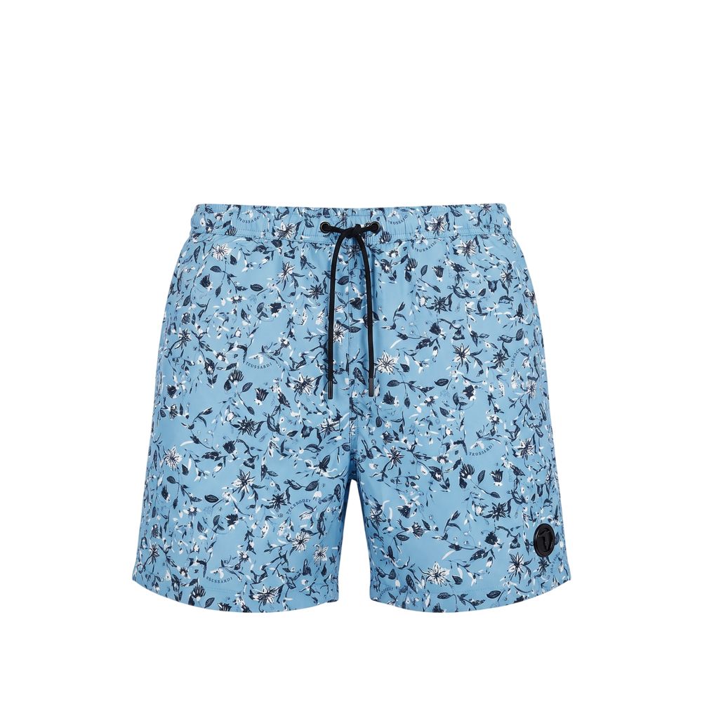 Light Blue Polyester Men Swim Trunk