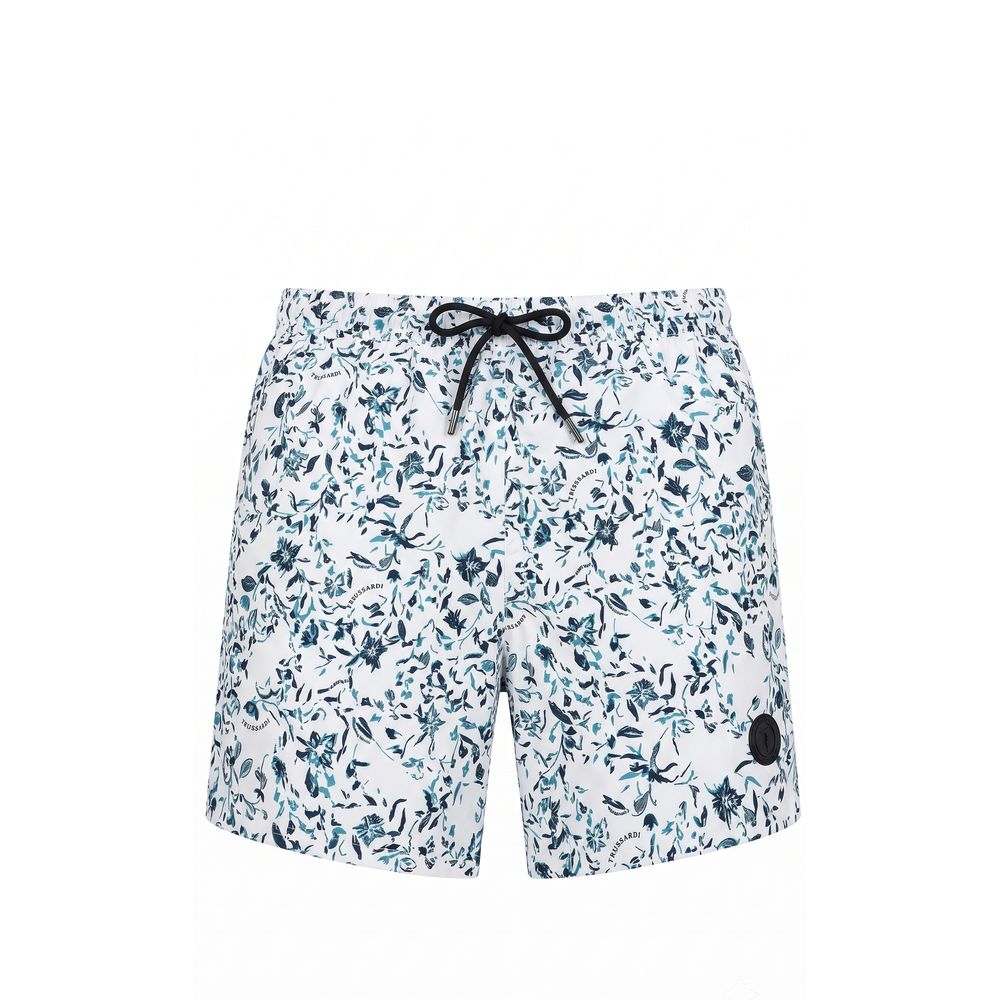 White Polyester Men Swim Shorts