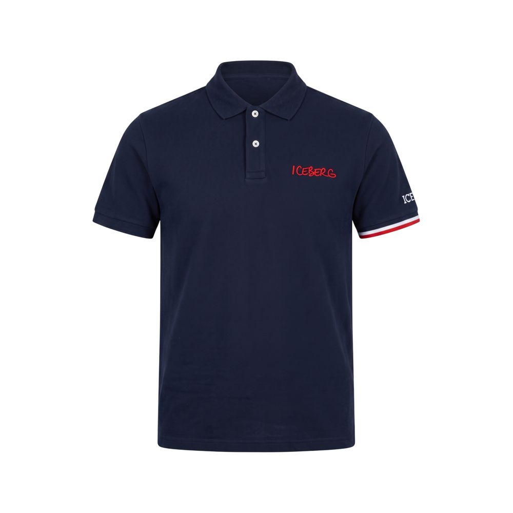 Blue Cotton Men Polo Shirt