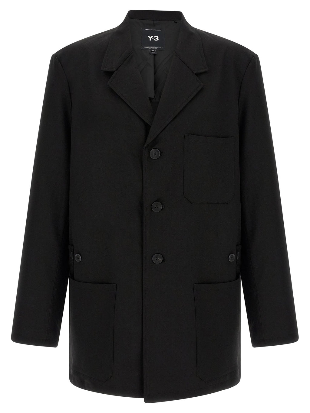 Y-3 Black Wool Full-Length Jacket