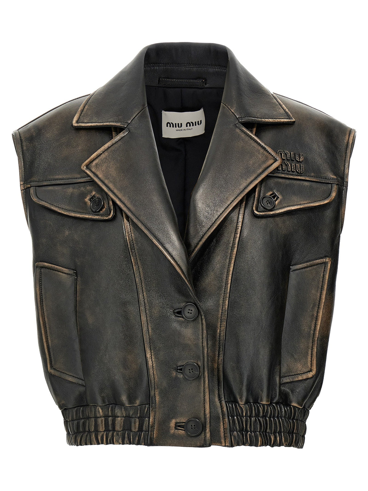 Miu Miu Brown Lamb Leather Sleeveless Jacket