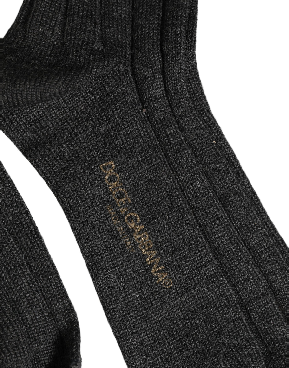 Dolce & Gabbana Dark Gray Wool Logo Calf Long Ribbed Accessory Socks