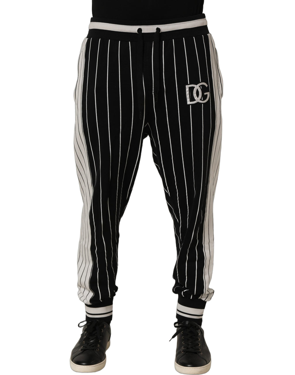 Dolce & Gabbana Black Striped DG Patch Men Sweatpants Pants