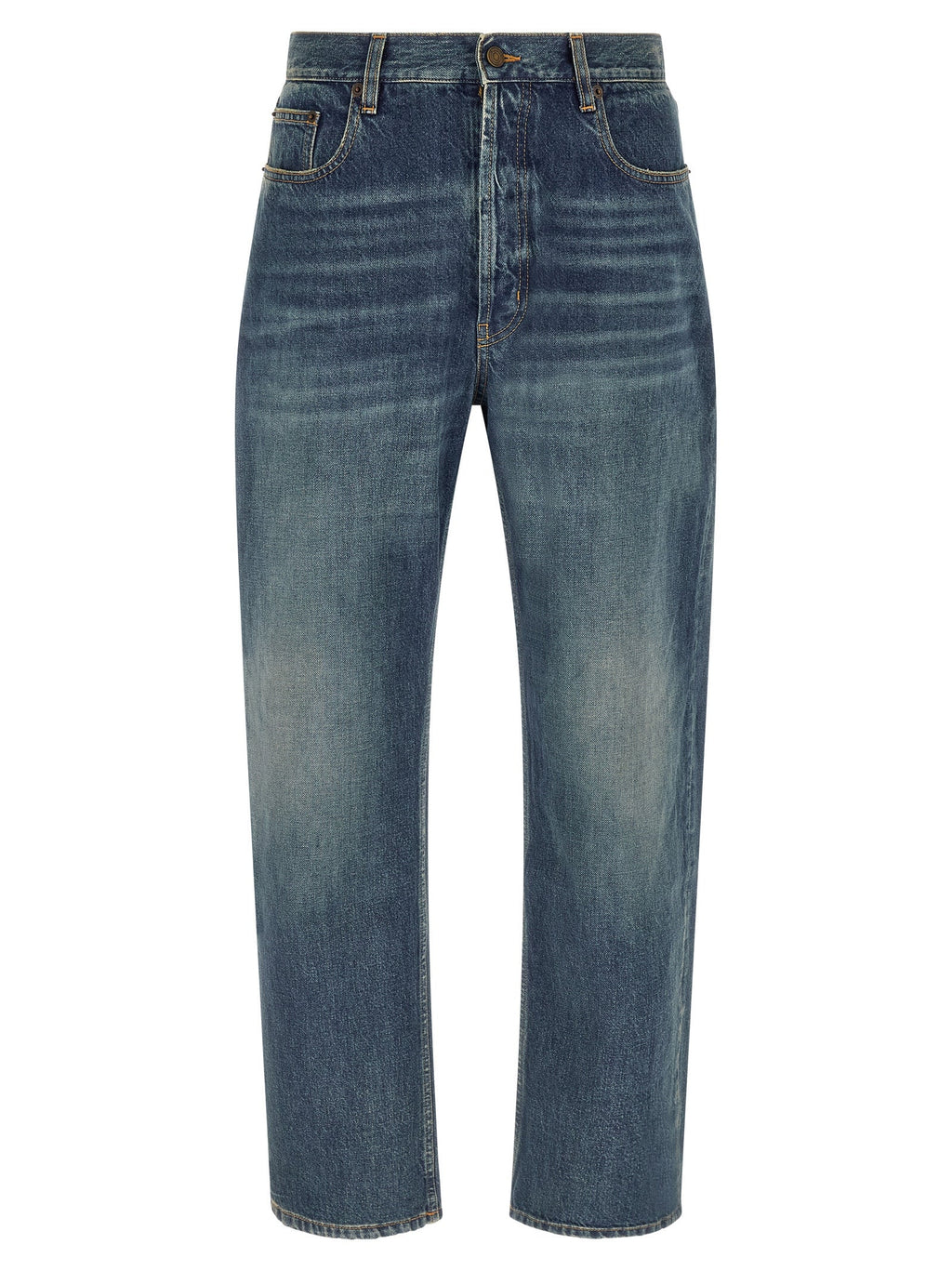 Saint Laurent Blue Cotton Straight-Leg Jeans