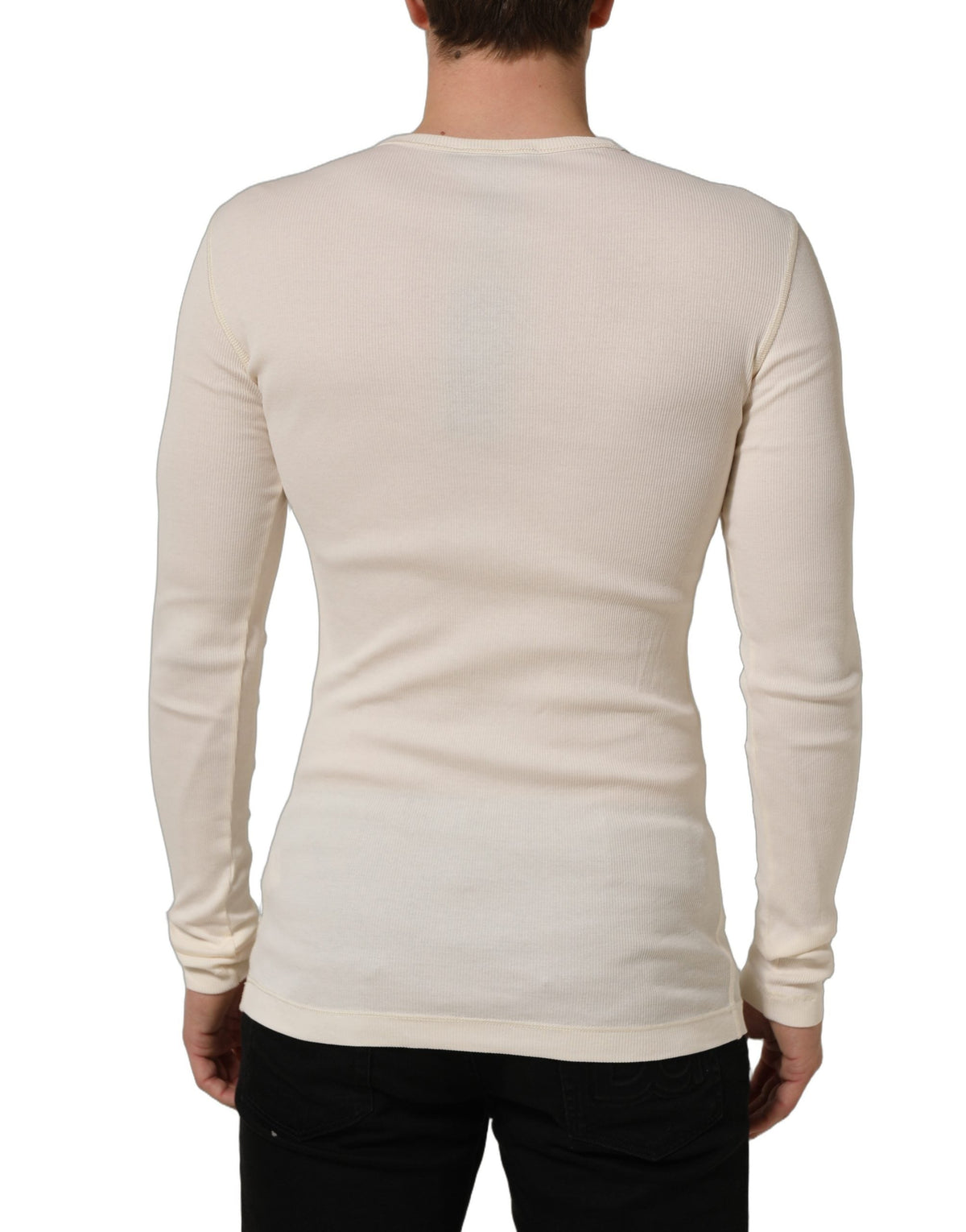 Dolce & Gabbana Off White Cotton Henley Long Sleeves T-shirt