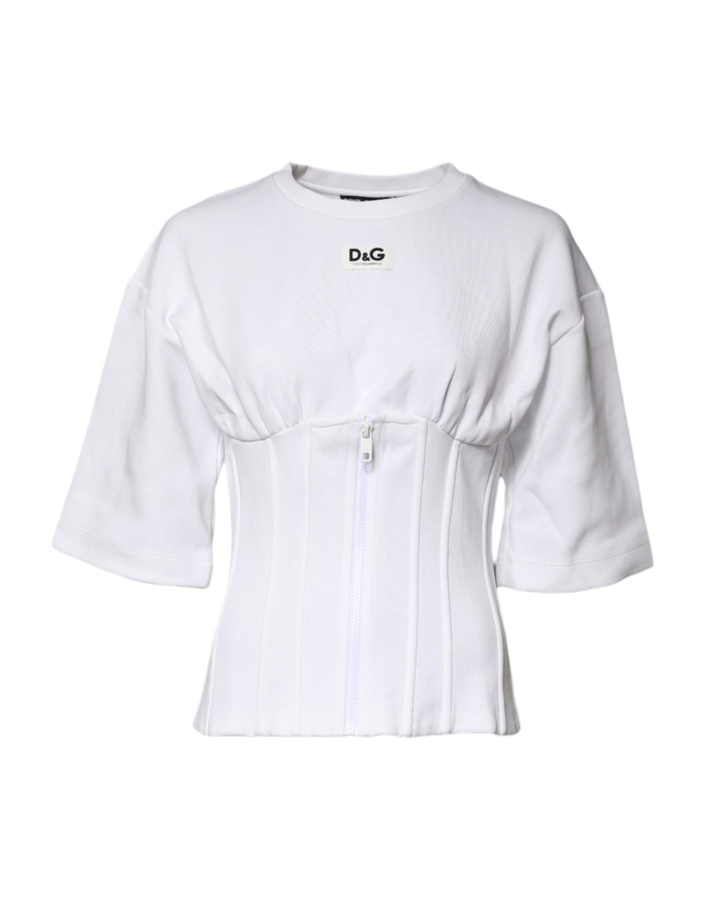 Dolce & Gabbana White Cotton Blend Corset Style Blouse Top