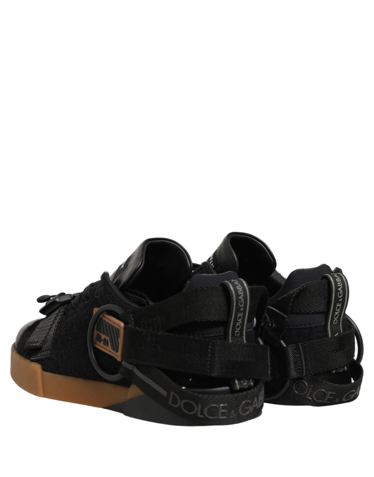 Dolce & Gabbana Black Felt Leather Low Top Sneaker Shoes