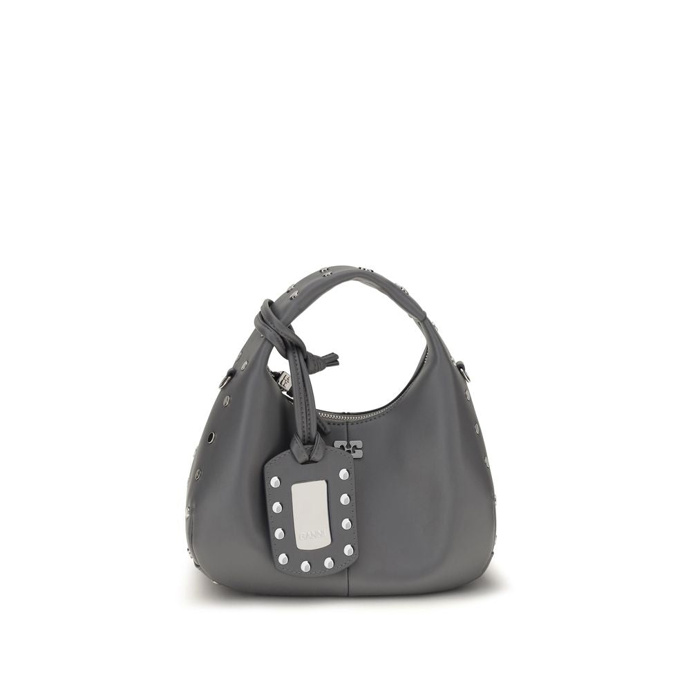 Ganni Gray Recycled Leather Shoulder Bag