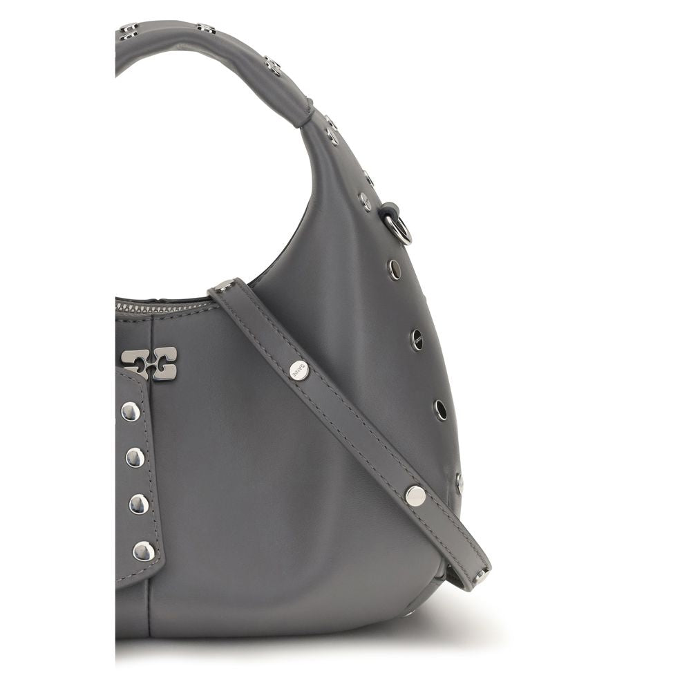 Ganni Gray Recycled Leather Shoulder Bag