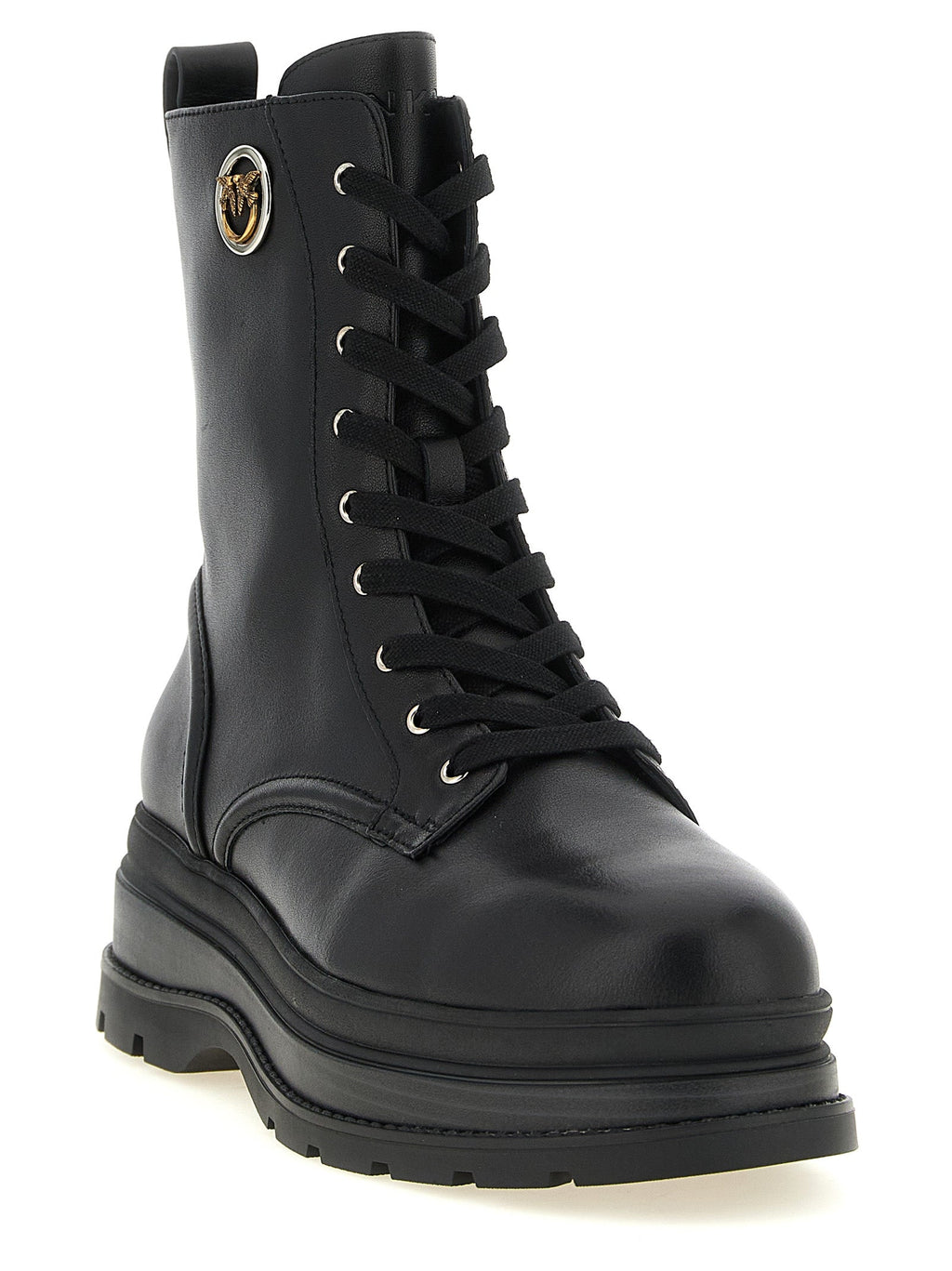 PINKO Black Cowhide Lace-Up Boots