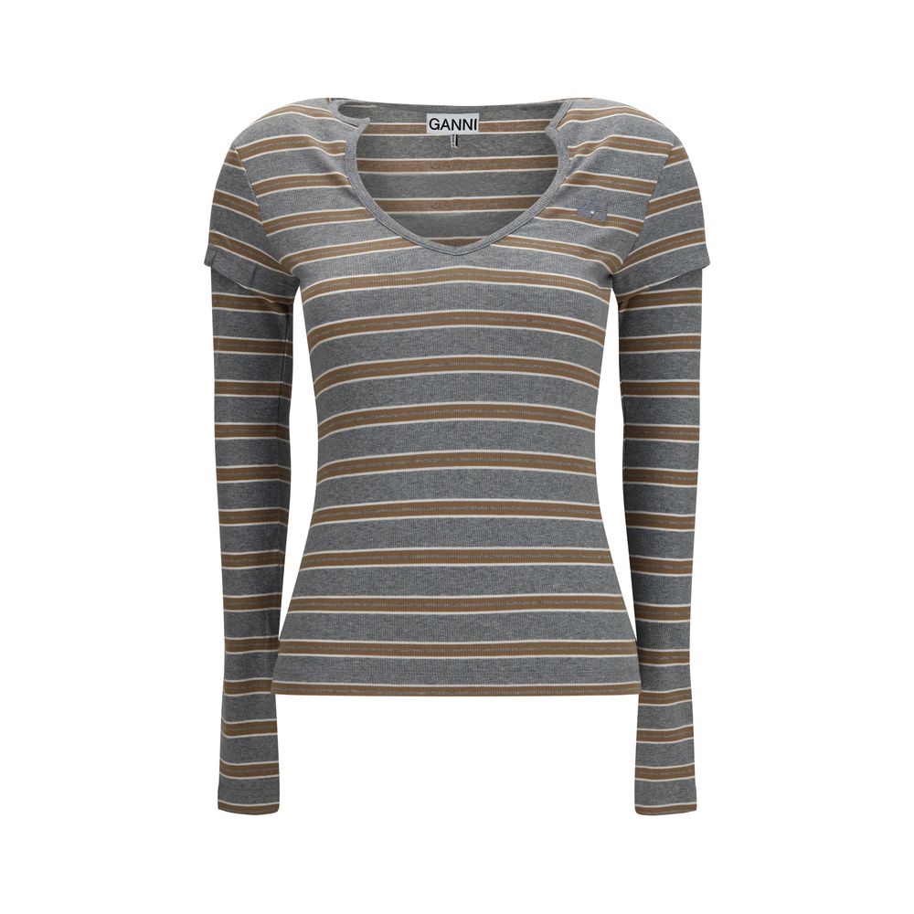 Ganni Gray Cotton Long Sleeve T-Shirt