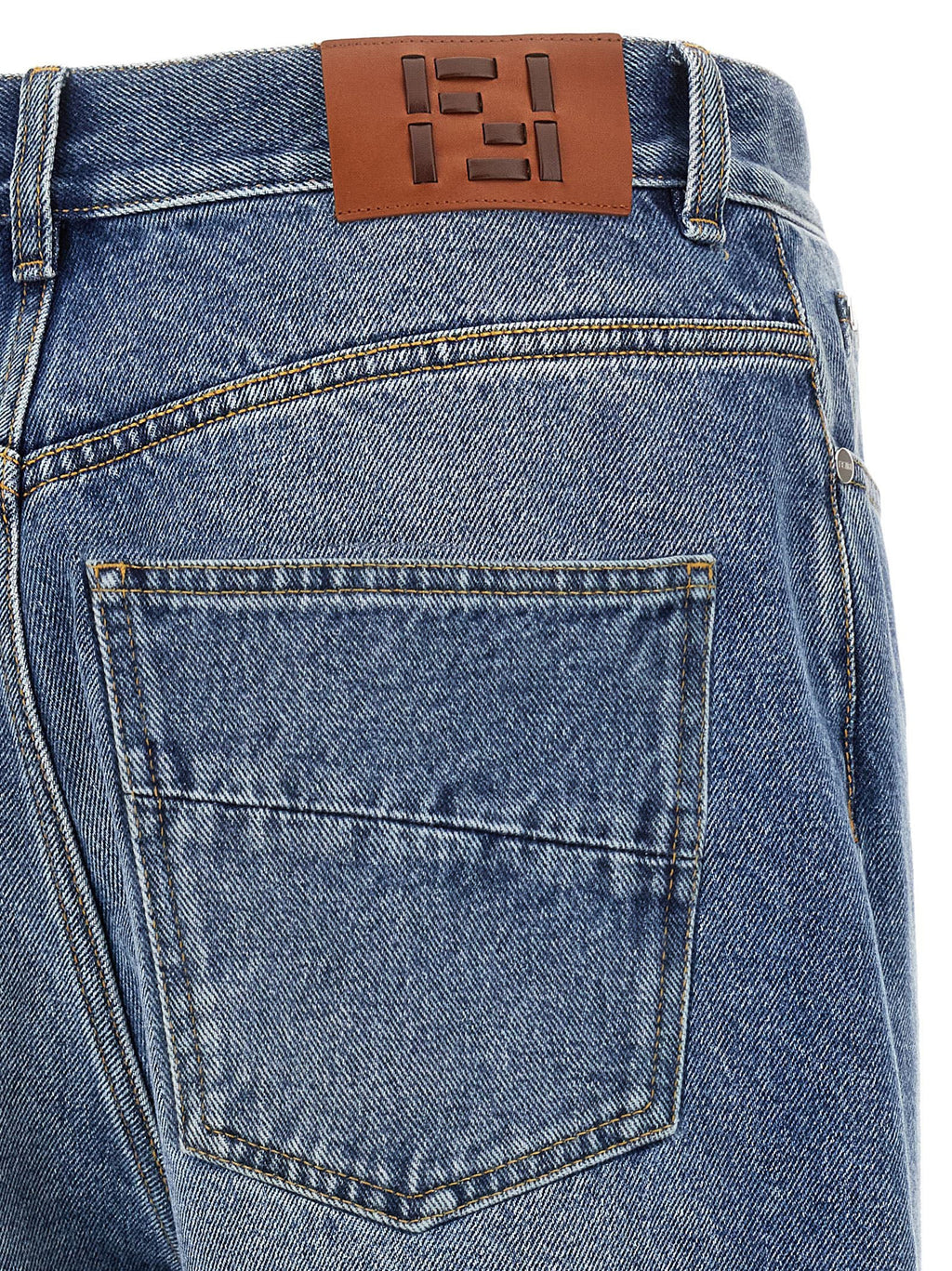 Fendi Blue Cotton Relaxed Fit Jeans