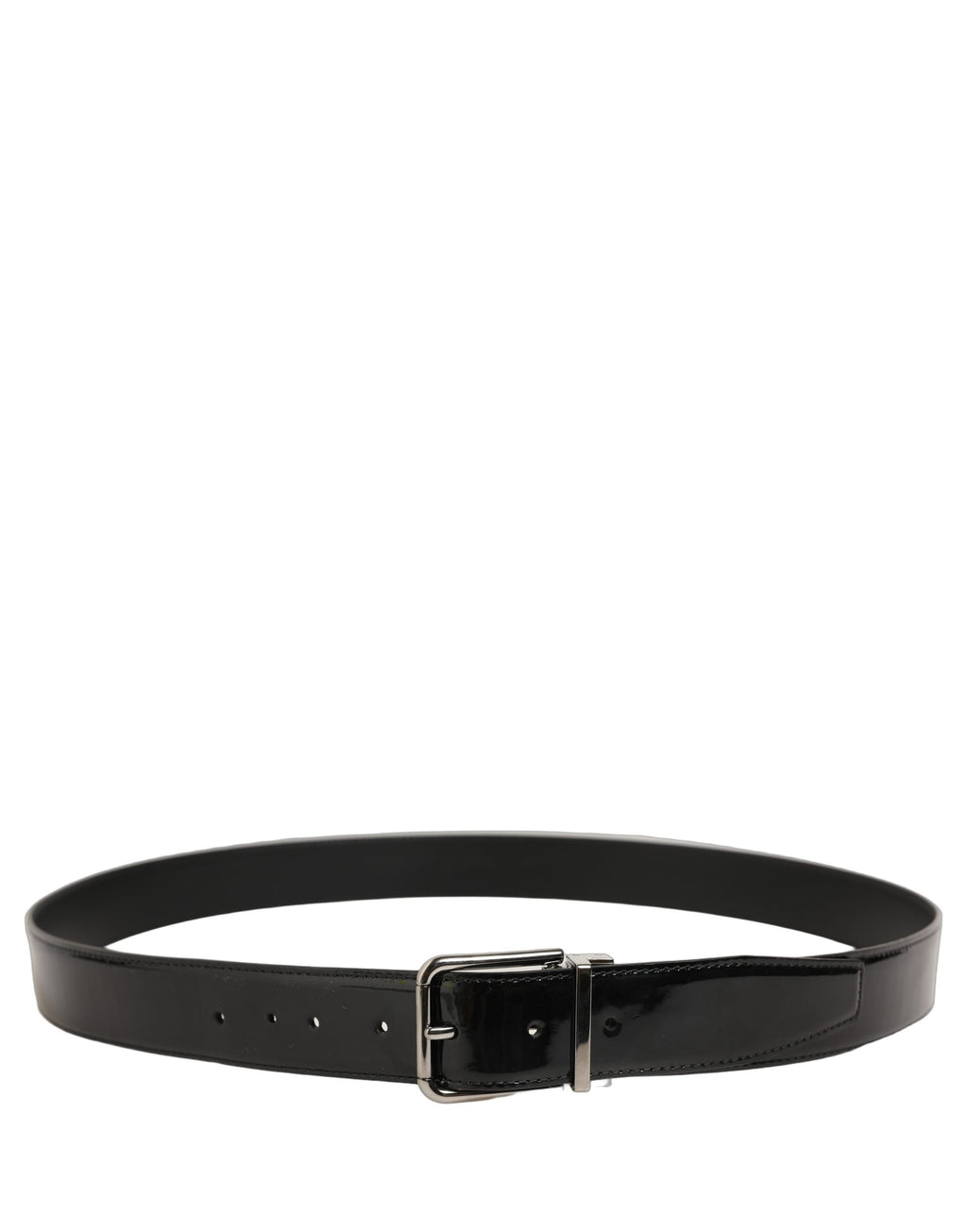 Dolce & Gabbana Black Patent Leather Silver Metal Buckle Belt