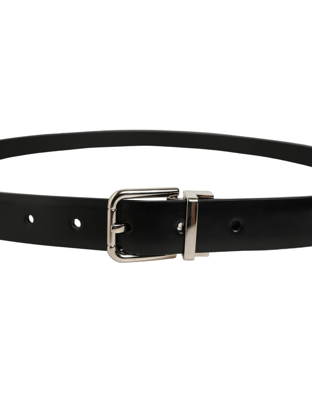 Dolce & Gabbana Black Leather Silver Tone Metal Buckle Belt