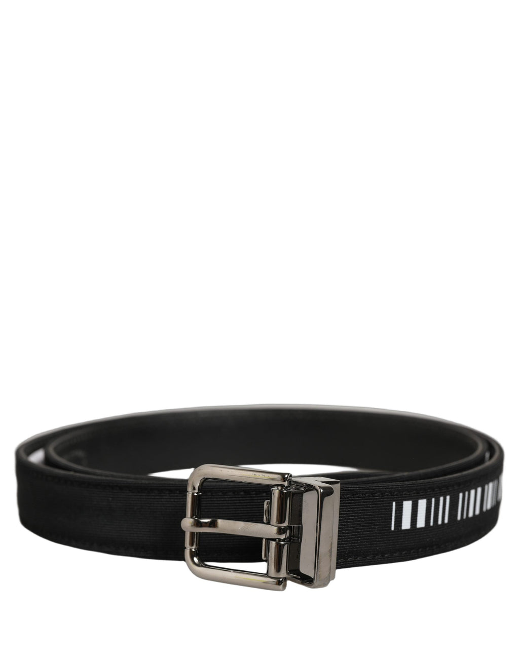 Dolce & Gabbana Black Fabric Leather Barcode Silver Buckle Belt