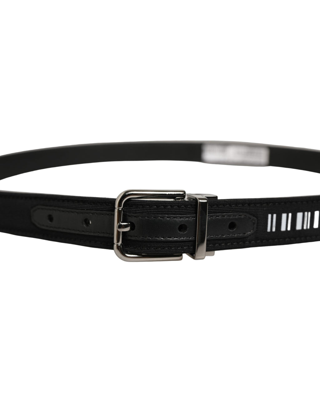 Dolce & Gabbana Black Fabric Leather Barcode Silver Buckle Belt