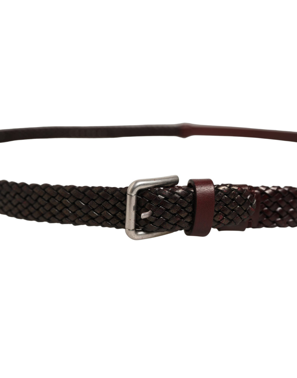 Dolce & Gabbana Dark Brown Woven Leather Metal Buckle Belt