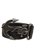 Dolce & Gabbana Black Leather Anchor Logo Metal Buckle Belt