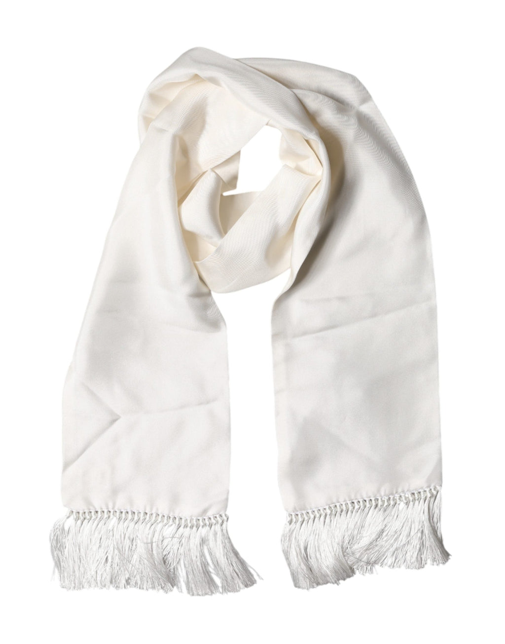 Dolce & Gabbana Men White Silk Fringed Edge Lace Stole Scarf