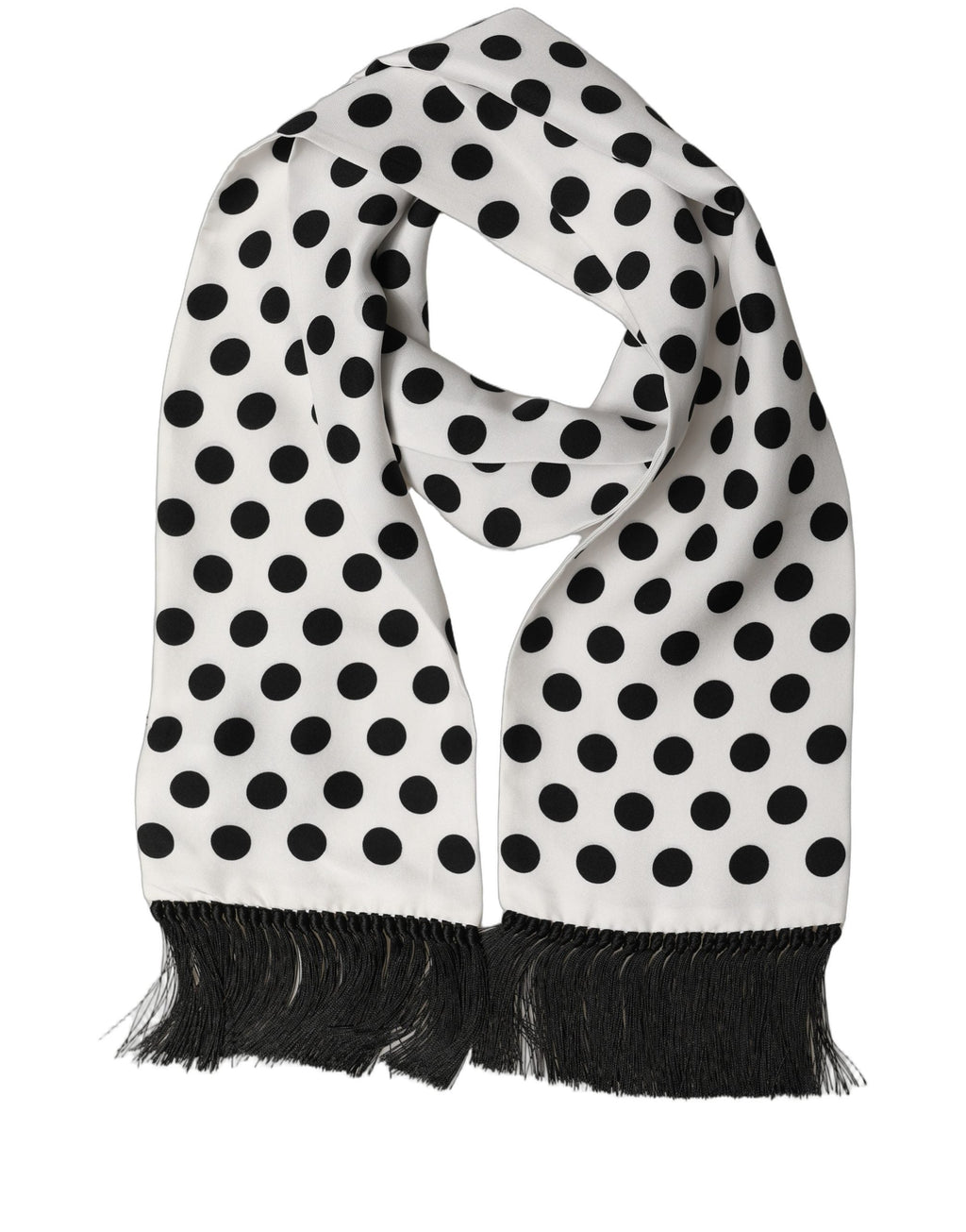 Dolce & Gabbana Black White Polka Dot Fringed Lace Stole Scarf