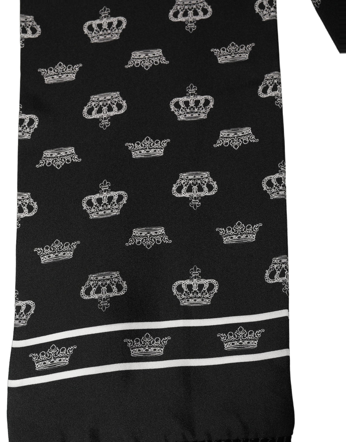 Dolce & Gabbana Black Silk Crown Fringed Neck Shawl Scarf