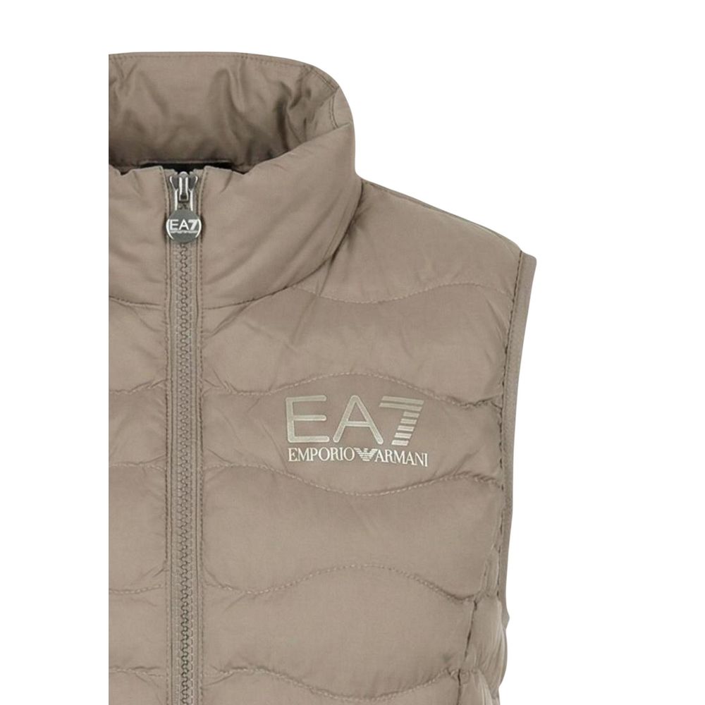 EA7 Emporio Armani Beige Polyester Sleeveless Jacket