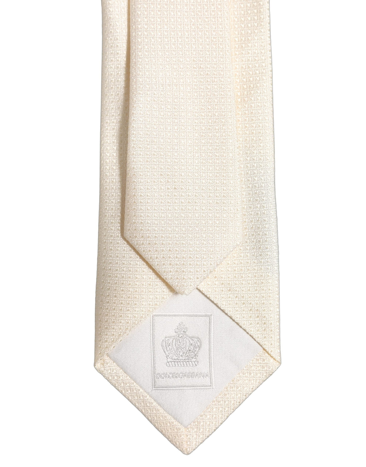 Dolce & Gabbana Men Off White Silk Textured Adjustable Tied Necktie Tie