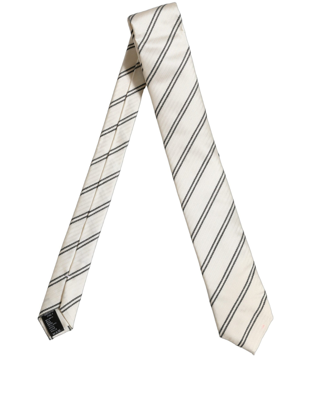 Dolce & Gabbana Men Off White Silk Stripes Adjustable Tied Necktie Tie