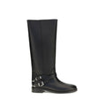 PINKO Black Calf Leather Bos Taurus Flat Boots