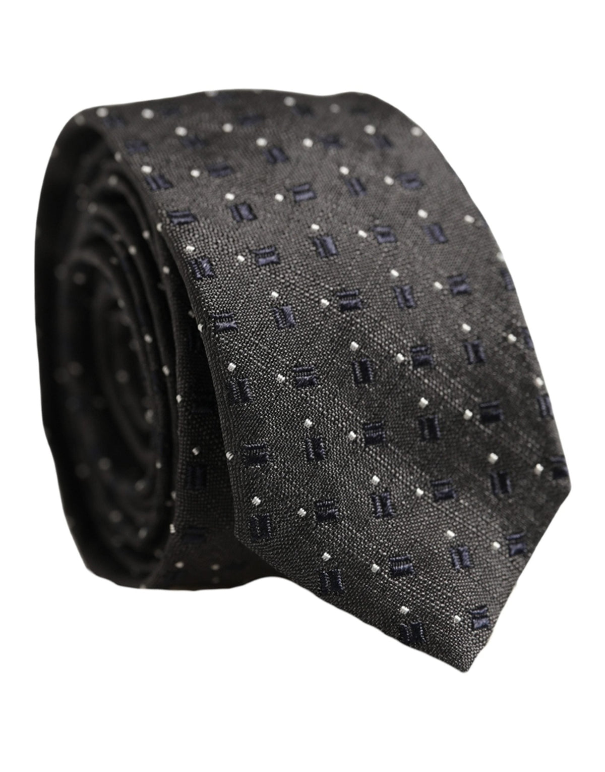 Dolce & Gabbana Men Dark Gray Geometric Silk Adjustable Tied Necktie Tie