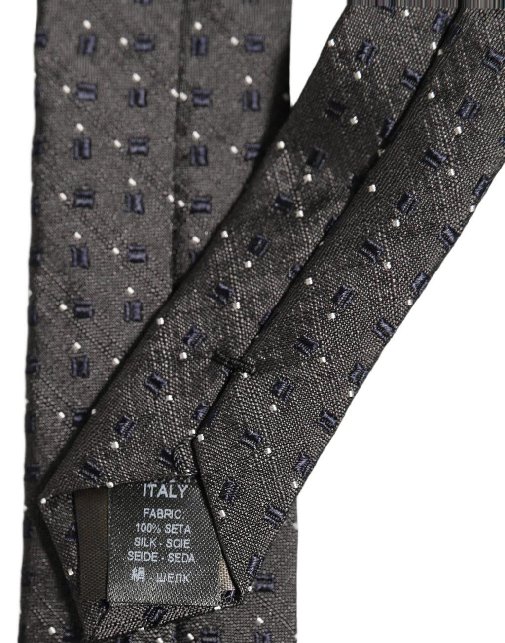 Dolce & Gabbana Men Dark Gray Geometric Silk Adjustable Tied Necktie Tie