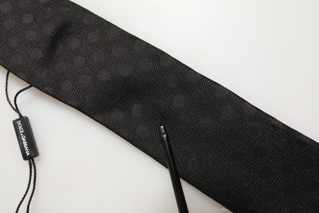 Dolce & Gabbana Black Polka Dot Jacquard Silk Adjustable Tied Necktie Tie