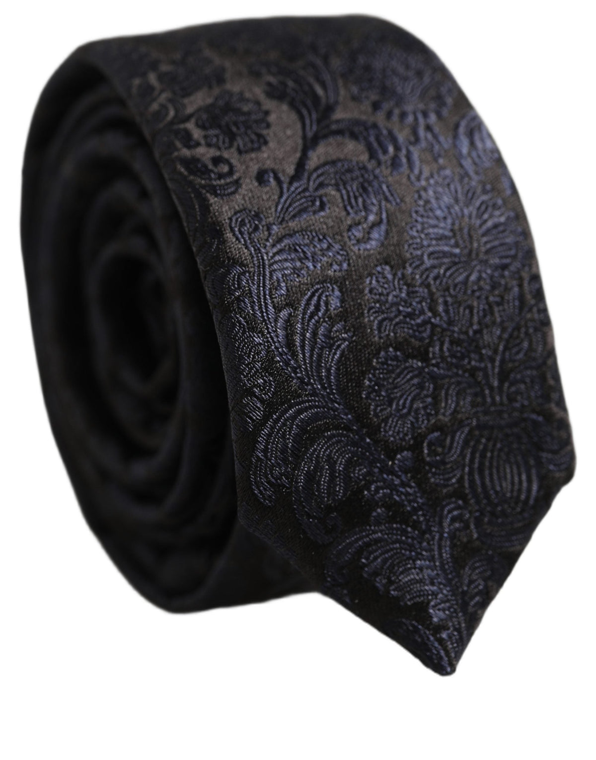 Dolce & Gabbana Men Dark Blue Floral Jacquard Adjustable Tied Necktie Tie