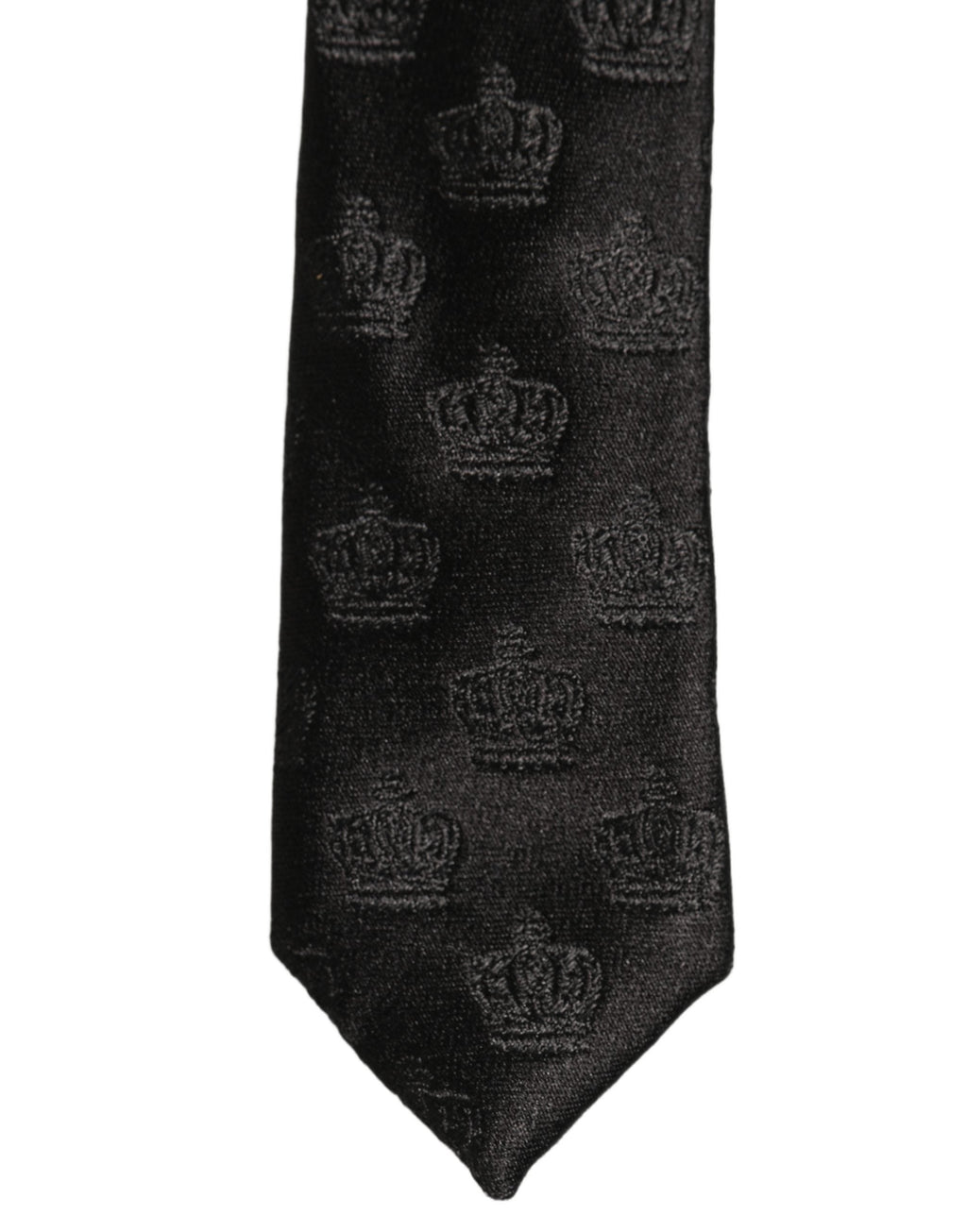 Dolce & Gabbana Men Black Crown Pattern Silk Adjustable Tied Necktie Tie