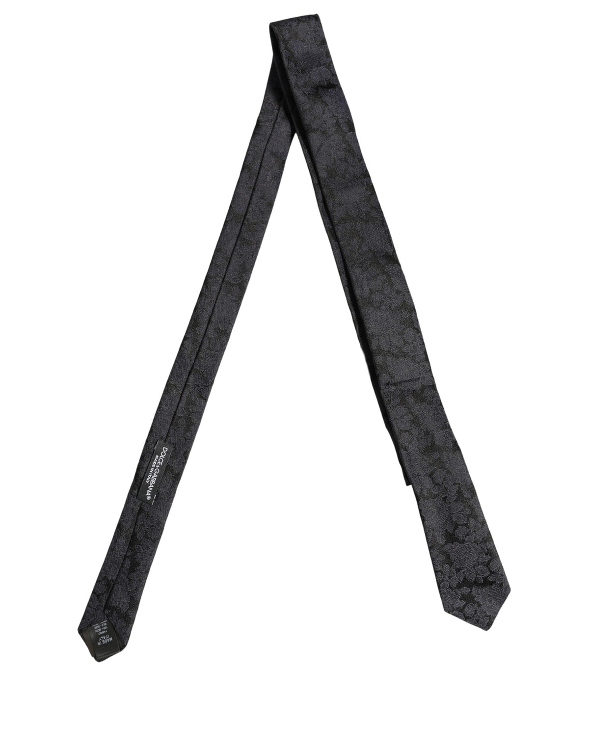 Dolce & Gabbana Men Black Floral Jacquard Adjustable Tied Necktie Tie