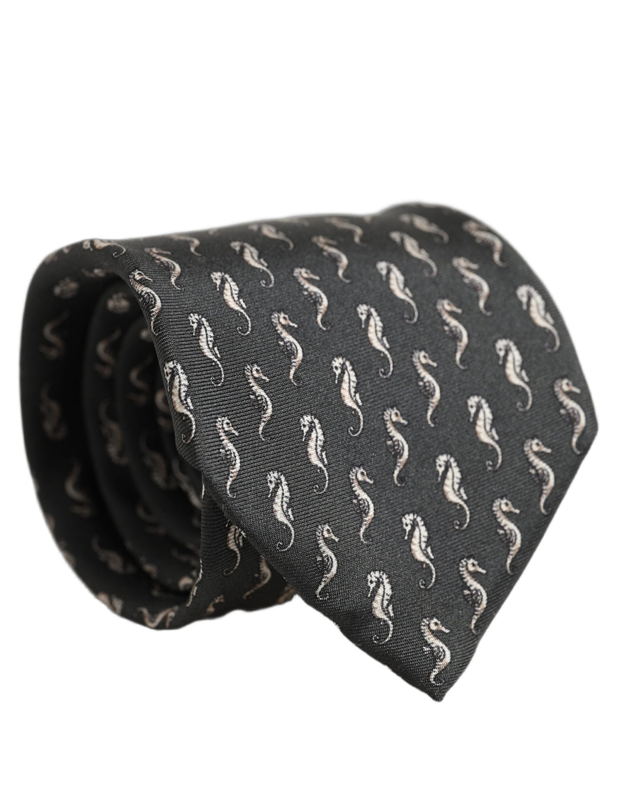 Dolce & Gabbana Men Black Seahorse Silk Adjustable Tied Necktie Tie